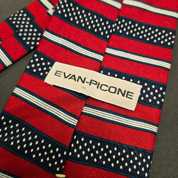 Vintage Evan-Picone Necktie 100% Silk Red & Navy Striped Mens Tie Made In USA - Picture 6 of 7